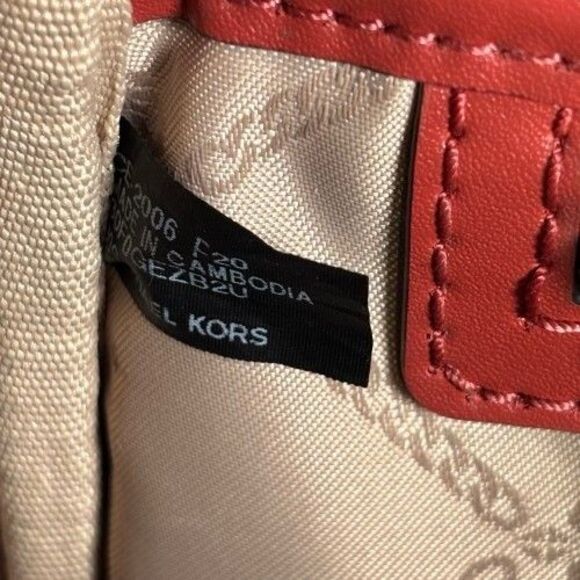 Rare Michael Kors Rhea Zip Backpack Signature Logo Red Snakeskin Suede Stripe - Picture 10 of 16